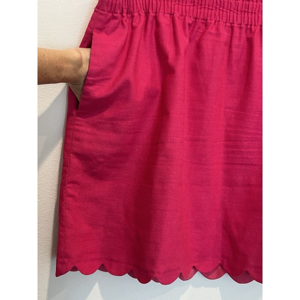 J. Crew Women’s Linen Mini Skirt Hot Pink Size 16 Scalloped Hem Elastic Waist - Picture 4 of 9